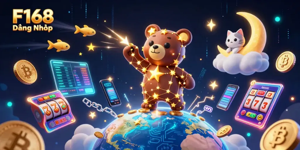 Engage with F168 Đăng Nhập in a vibrant casino universe of stars and coins.