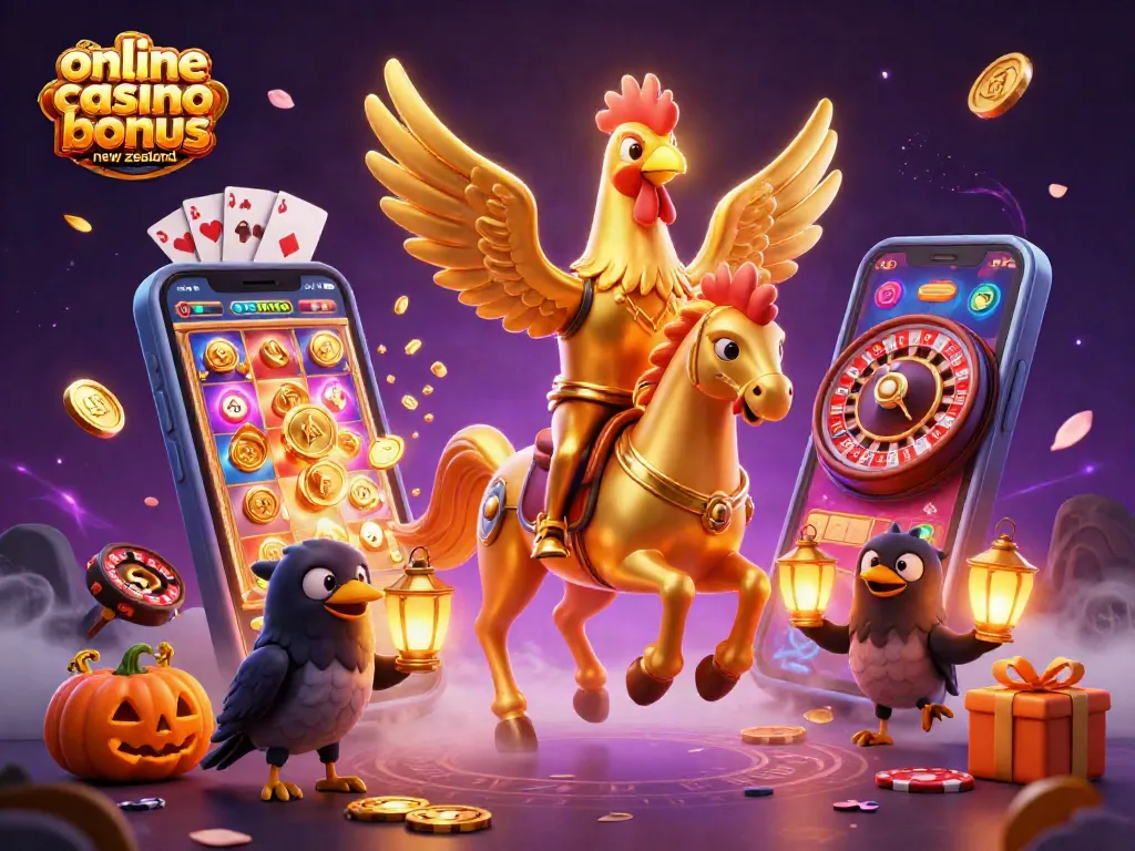 Experience the thrill of an online casino bonus in New Zealand with vibrant gaming elements.